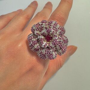 Pink Rose Cubic Zirconia Silver Ring